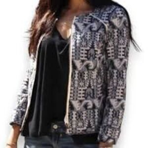 Anthropologie Hei Hei Jacket Woven Tapestry Tweed Geometric Sz 14 Zipper